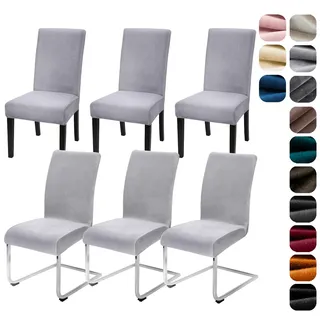 Alishomtll Stretch Samt Stuhlhussen 4er/6er Set Velvet/Velour Stuhlbezug Schwingstuhl Elastische Hussen Waschbarer Stühle Schutz für Küche Restaurant Hotel Bankett Hochzeit (Silbergrau, 6 Stück)