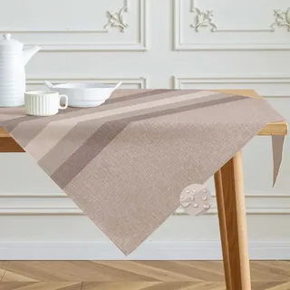 Kiatuniya Tischdecke Abwaschbar Braun Tischdecken 100x100cm Modern Streifen-Muster Polyester Leinen-Optik Quadratische Tischtuch Outdoor Gartentischdecke Wetterfest für Wohnzimmer, Esszimmer, Party