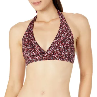 Amazon Essentials Damen Bikini-Badeanzug-Oberteil mit Leichter Unterstützung und gebundenem Neckholder (in Übergröße erhältlich), Ziegelrot Leopardenmuster, 38