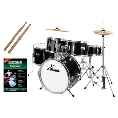 XDrum Junior Pro Kinder Schlagzeug Black - geeignet von 5-9 Jahren - Drumset mit komplettem Zubehör - inkl. Schule - Schwarz