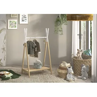 Vipack Kleiderständer mit Ablage aus der Serie Kiddy, Ausf. Kiefer massiv natur/weiß lackiert