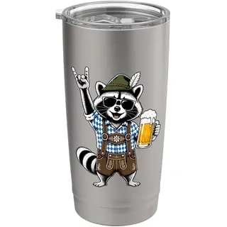 Lustiger Waschbär Lederhose Bier Bayern Humor Oktoberfest Doppelwandiger Edelstahl-Thermobecher