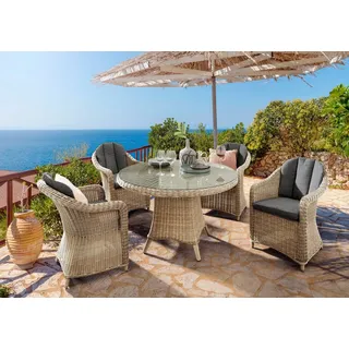 Destiny »MALAGA LUNA« 4x Sessel, 1x Tisch, inkl. Auflagen, 13 Stk. tlg. Aluminium, Polyrattan, beige