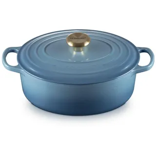 Le Creuset Signature Gusseisen-Bräter mit Deckel, Ø 27 cm, Oval, Für alle Herdarten und Induktion geeignet, Volumen: 4,1 l, 4,425 kg, Chambray, 21178274344441