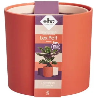 elho Lex Pott Set of 3 - Blumentopf für Innen - 100% recyceltes Plastik - Ø 11, 13 and 14 cm - Rot/Korallenrot