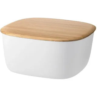 RIG-TIG Brotkasten Box-IT - Aufbewahrungsbox für Brot, Brötchen, Kekse, Gebäck, Schneidebrett als Deckel - Skandinavisches Design, Küchenzubehör - Weiß, 23 x 23 cm