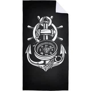 Violetpos Schnell Trocknende und Leichte Strand Handtücher Strandtuch groß 90x180 cm Schnelltrocknendes Mikrofaser Bedrucktes mit Anker Ruder Kompass Ozeanabenteuer