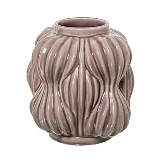 DRW Tischvase mit gestreiften Formen aus Keramik in Hellrosa, 20 x 19 x 19 cm