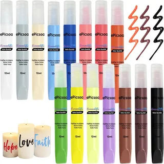 ePicsoa 15 Stück Kerzenstifte, 15 Farben 12ml Wachsstifte für Kerzen | Candle Pen Kerzenfarbe Kerzenpen, Kerzen Bemalen Set Ideal zum Anmalen, Verzieren & Personalisieren