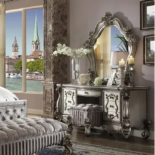 Klassischer Schminktisch Spiegel Luxus Konsole Kommode Schlafzimmer Barock neu - Silber