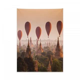 Abakuhaus asiatisch Wandteppich, Heißluftballon Myanmar aus Weiches Mikrofaser Stoff Kein Verblassen Klare Farben Waschbar, 110 x 150 cm, Zimt Orange Pfirsich