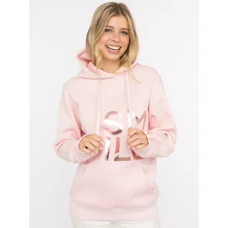 Hoodie ZWILLINGSHERZ "Alissa Shiny", Damen, Gr. L/XL, rosa (blush), Sweatware, Obermaterial: 50% Baumwolle, 50% Polyester, comfort fit hüftlang, ohne Ausschnitt, angesetztes Bündchen, Sweatshirts Hoodie, glänzender Print, Daumenloch, Kordel, gesticktes Herz am Ärmel