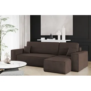 Kaiser Möbel Ecksofa mit schlaffunktion und bettkasten, Sofa L-form, Couch L-form BEST Dicker Cord Braun Rechts - Braun