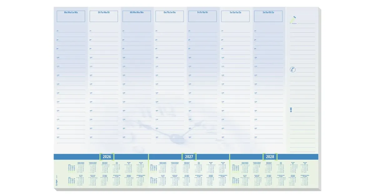 Sous-Main En Papier SIGEL H6350 A2 Planning Semainier 3 Ans - Bleu Et Blanc 30 Feuilles
