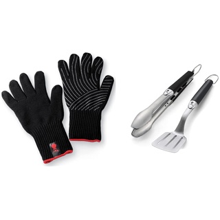 Weber 6670 Premium Handschuhe, Größe L/XL, Grillhandschuhe, bis 260°C & 6645 Original Portable 2-Piece Stainless Steel Tool Set