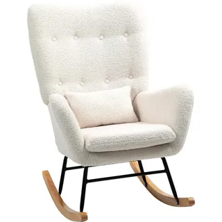 Homcom Schaukelstuhl Teddystoff 69 x 100 x 92 cm Cremeweiß mit Kissen