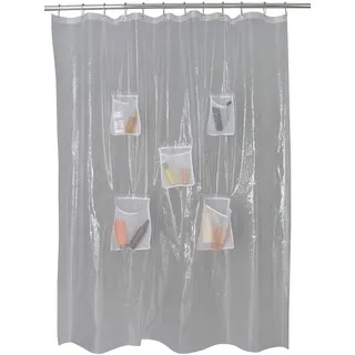 Bath Bliss 178 x 182,9 cm schwere PEVA-Duscheinlage mit 5 Netztaschen, für Aufbewahrung, Tech, Tablets, iPads, platzsparend, transparent