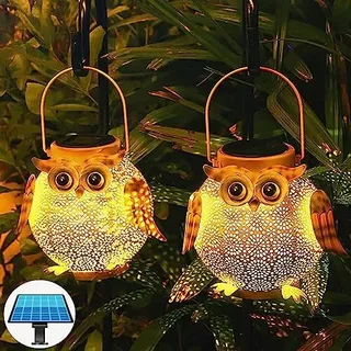 Pack 2 Solarleuchten Garten Garten Outdoor LED Lantern Hanging IP44 wasserdichte Eule Dekoration Balkon Patio Path Lawn Walkway Yard Nacht