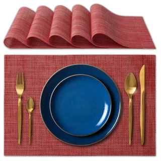 IPEA 6er Set Tischsets Abwaschbar Rot - 45 x 30 cm - für Abendessen, Mittagessen, Frühstück, 6 Stück - Waschbar, Hitzebeständig, rutschfest, Schmutzabweisend, für Küchentisch und Wohnzimmer