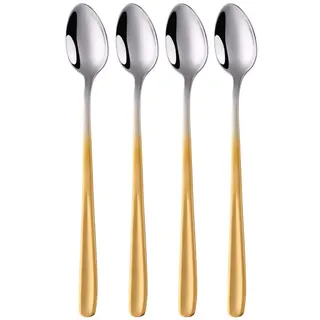 BISDARUN 18/10 Edelstahl Latte Löffel Gradienten Gold EIS Teelöffel 4 Stück Lange Griff Eisbecher Löffel für heiße Schokolade heißes Getränk, Spülmaschine sicher