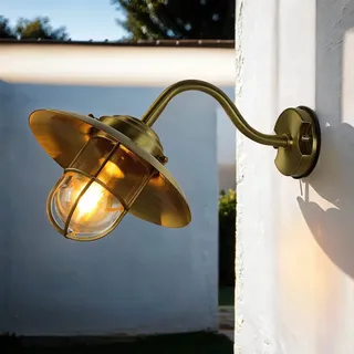 Stilvolle Wandleuchte aus Messing Glas maritimes Design IP43 rostfrei Hof Lampe