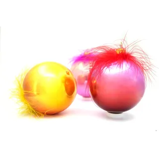 Ornex Dekoratives Set (Ø 7 cm) aus mundgeblasenem und handdekoriertem Glas mit Federn für den Weihnachtsbaum, Mehrfarbig, 6 Kugeln Ø 7 cm, 6 Einheiten