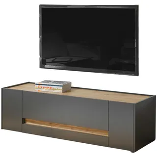 furn.design Center TV-Lowboard 140 cm Grau/Eiche Wotan Holzwerkstoff
