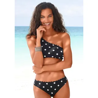 Bustier-Bikini-Top LASCANA "Jada", Damen, Gr. 40, Cup C/D, schwarz-weiß (schwarz, weiß), Polyamid, gepunktet, Bikini-Oberteile Bustier-Bikini-Top, in One-Shoulder-Form