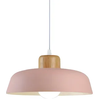 HJXDtech ⌀30cm Pendelleuchte Esstisch, Moderne Bunt Hängeleuchte aus Metall & Holz E27-Fassung, Höhenverstellbar Hängelampe für Küchen, Esszimmer, Schlafzimmer & Wohnzimmer (Rosa)