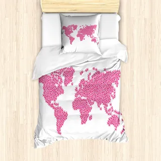 ABAKUHAUS Floral Weltkarte Mantele, saisonale Garten, Milbensicher Allergiker geeignet mit Kissenbezügen, 135 cm x 200 cm - 80 x 80 cm, Hot Pink - Pink