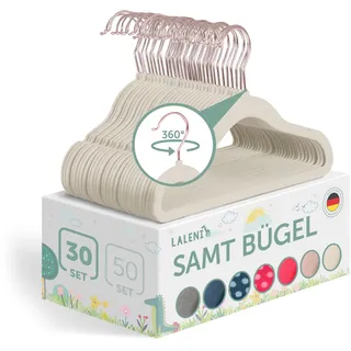 Laleni Kinderkleiderbügel 30 Stück mit Samtbezug - Platzsparende 360° Drehbare Kinder Kleiderbügel in Rosegold & Elfenbein