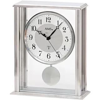 AMS 5190 Tischuhr Funk Funktischuhr mit Pendel silbern modern mit Glas Pendeluhr - Schwarz