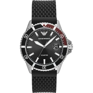 Emporio Armani AR11341 DIVER Uhr Herrenuhr Kautschuk schwarz - Dunkelrot, Silber, Schwarz