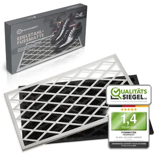 Heimwert Premium Fußmatte für Außen aus rostfreiem Edelstahl | Abnehmbarer Edelstahlrahmen | Gummi-Schmutzfangmatte | Leicht zu reinigen | Ideal für Hauseingänge | 58x38cm