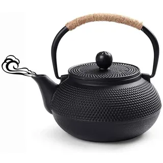 Webao Gusseiserne Teekanne im Japanischen Stil mit Edelstahl Siebeinsatz 600ml (Schwarz)