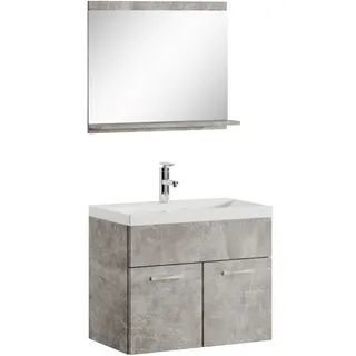 Badezimmer Badmöbel Set Montreal 02 60cm Waschbecken Beton Grau - Unterschrank W