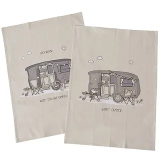 ReWu Geschirrtuch Vanlife Wohnwagen 2er-Set Mit Spruch Beige 100% Baumwolle Küchenhandtuch Trockentücher Abtrocktücher Küche Camping Putzlappen Geschirrhandtuch 50 x 70 cm