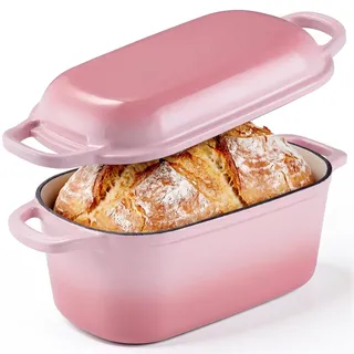 Warmiehomy Gusseisen Brotbackform mit Deckel,35 cm Dutch Oven,Rosa | 3,8L Emaille Gusseisen Topf Brot Backen, Brotbacktopf, Bräter Gusseisen, für Küche Backen Bräter & Schmortöpfe