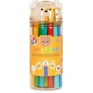 Legami Set mit 24 Buntstiften mit Spitzer Teddy Friends mehrfarbig