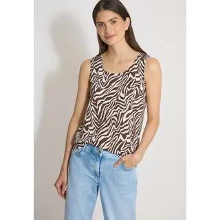 Shirttop CECIL, Damen, Gr. L (42), braun cacao, Jersey, Obermaterial: 100% Baumwolle, bedruckt, normal hüftlang, Rundhals, Tops Shirttop, Sommertop, Baumwolle, mit Smokdetail