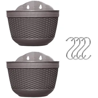 Set von 2 Stück Hängepflanzgefäßen Outdoor Hängekorb Kunststoff Blumentopf Pflanzen Halter Aufhänger für Balkon Zaun Wand montiert Pflanzgefäße Hängende Zaun Pflanzgefäße mit Drainage und 4 Haken