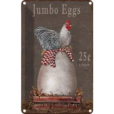 Blechschild 20x30 cm - Huhn jumbo Eggs 25 c a dozen