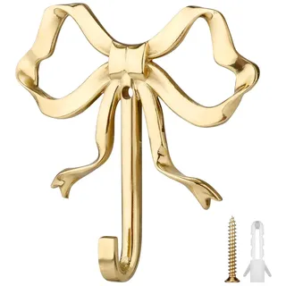 Wandhaken mit Schleife, 6,7x6,6cm Haken mit Schleifenknoten Messing Handtaschenhalter Halter Garderobenhaken Wandhalterung Goldene Wandhaken Vintage-Wandhaken zum Aufhängen von Mänteln Hüten