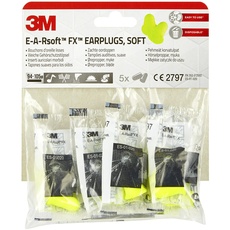 3M Ohrstöpsel, Soft, E-a-RSoft FX, Gelb, Gehörschutz gegen Geräuschpegel im Bereich von 94-105 dB (SNR 39dB), (1 Packung mit 5 Paaren)
