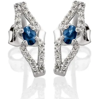 Orphelia Damen-Ohrstecker 750 Weißgold rhodiniert Diamant (0.16 ct) weiß Brillantschliff Saphir - OD-5319