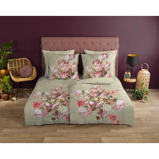 Muller Textil Good Morning Blumen Baumwolle Beige 155 x 220 cm + 80 x 80 cm