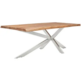 Landscape Esstisch , Akaziefarben, Edelstahlfarben , Holz, Metall , Akazie , Hartholz , Holz , rechteckig , Sternfuß , 100x76x200 cm , Esszimmer, Esstische, Esstische