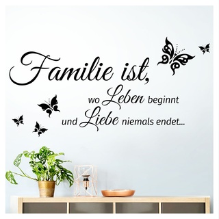 Grandora Wandtattoo Familie ist wo Leben beginnt I schwarz (BxH) 80 x 40 cm I Flur Diele Wohnzimmer selbstklebend Sticker Aufkleber Wandaufkleber Wandsticker W5457