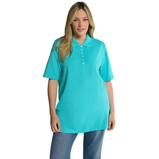 Ulla Popken Damen Basic Poloshirt T-Shirt, tiefes aqua, 46-48