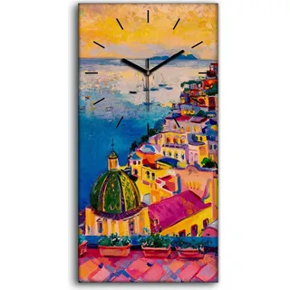 Wanduhr Leinwand Bild Uhr Geräuschlos 30x60 Malerei Dorf Stadt moderne Kunst - schwarze Hände